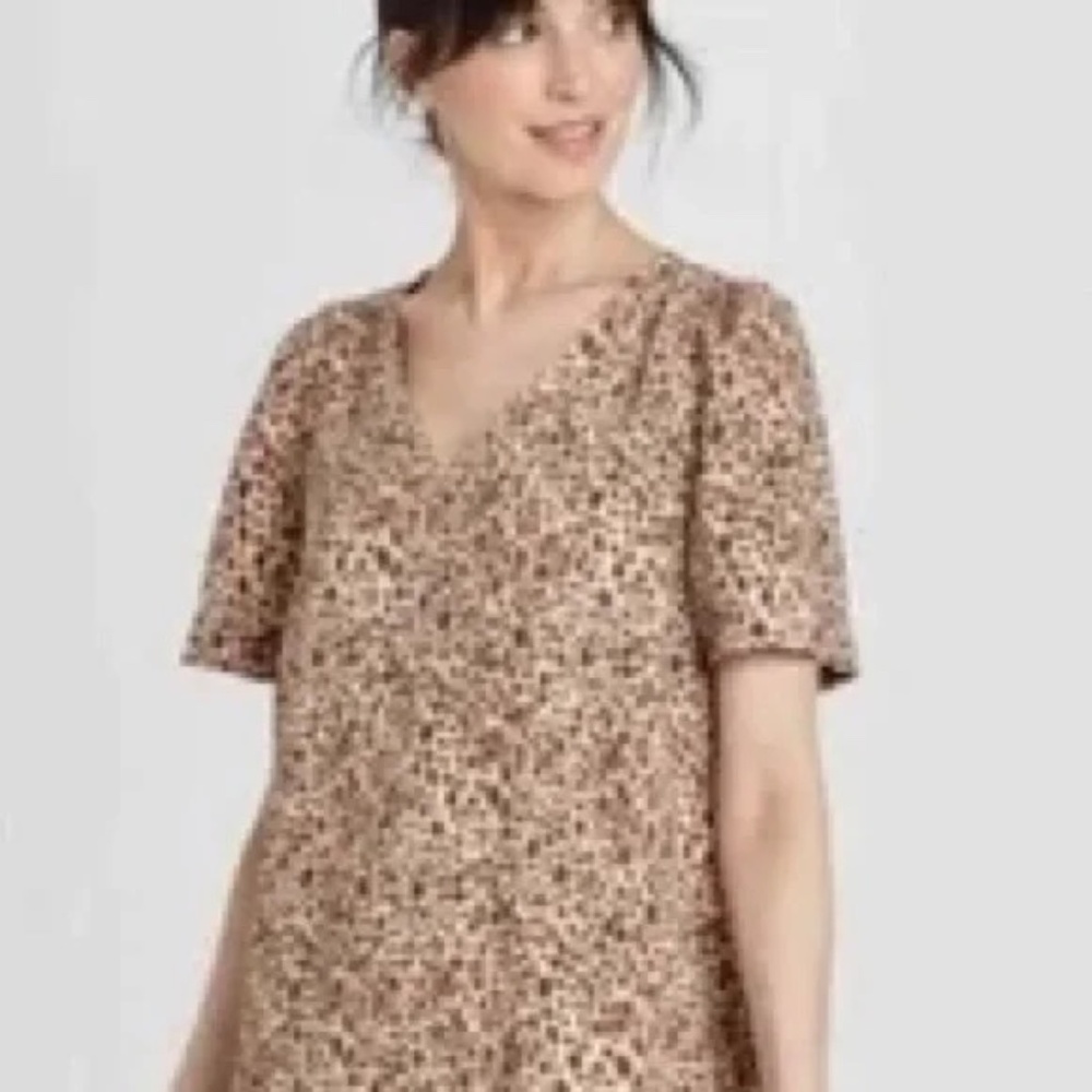 a new day Leopard Print Drop Waist with a Ruffle Hem Dress